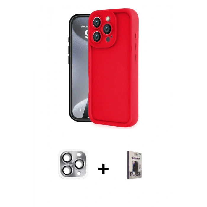 MARSİLYAN™- iPhone 16 Pro Max Kılıf Yankı Yansıma Özel Seri - Siyah Bilvis Hayalet Cam Ekran Koruyucu + Pers Alüminyum Kamera Lens - GI