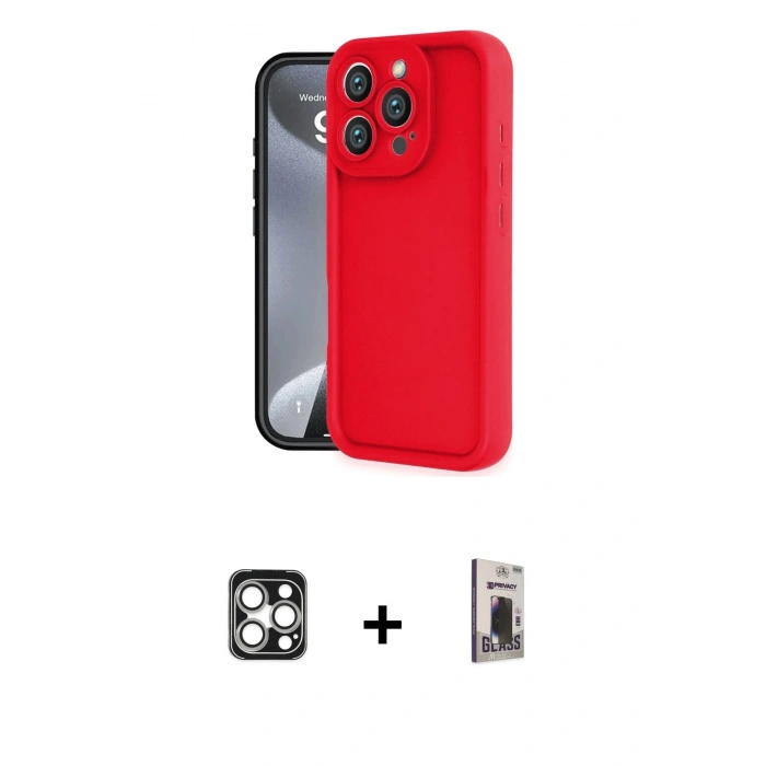 MARSİLYAN™- iPhone 16 Pro Max Kılıf Yankı Yansıma Özel Seri - Siyah Bilvis Hayalet Cam Ekran Koruyucu + PVD Metal Kamera Lens - GS