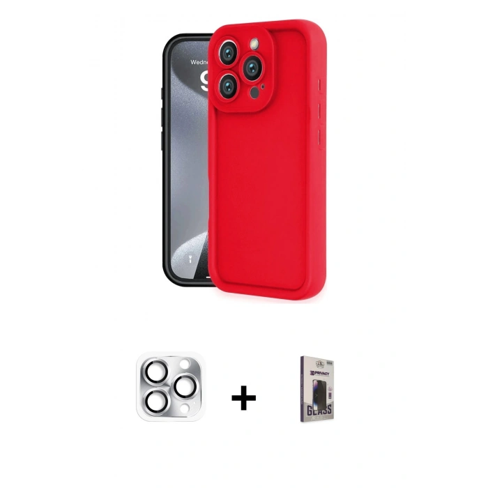 MARSİLYAN™- iPhone 16 Pro Max Kılıf Yankı Yansıma Özel Seri - Siyah Bilvis Hayalet Cam Ekran Koruyucu + Pers Alüminyum Kamera Lens - GS