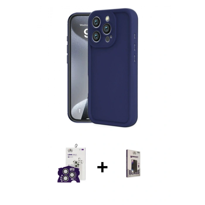 MARSİLYAN™- iPhone 16 Pro Max Kılıf Yankı Yansıma Özel Seri - Siyah Bilvis Hayalet Cam Ekran Koruyucu + Gümüş Bilvis Titan Kamera Lens