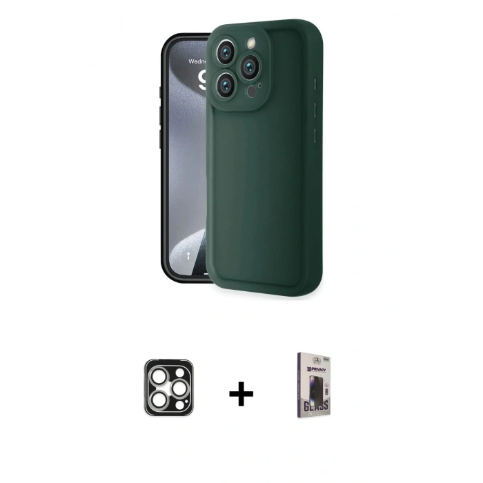 MARSİLYAN™- iPhone 16 Pro Max Kılıf Yankı Yansıma Özel Seri - Siyah Bilvis Hayalet Cam Ekran Koruyucu + PVD Metal Kamera Lens - GS