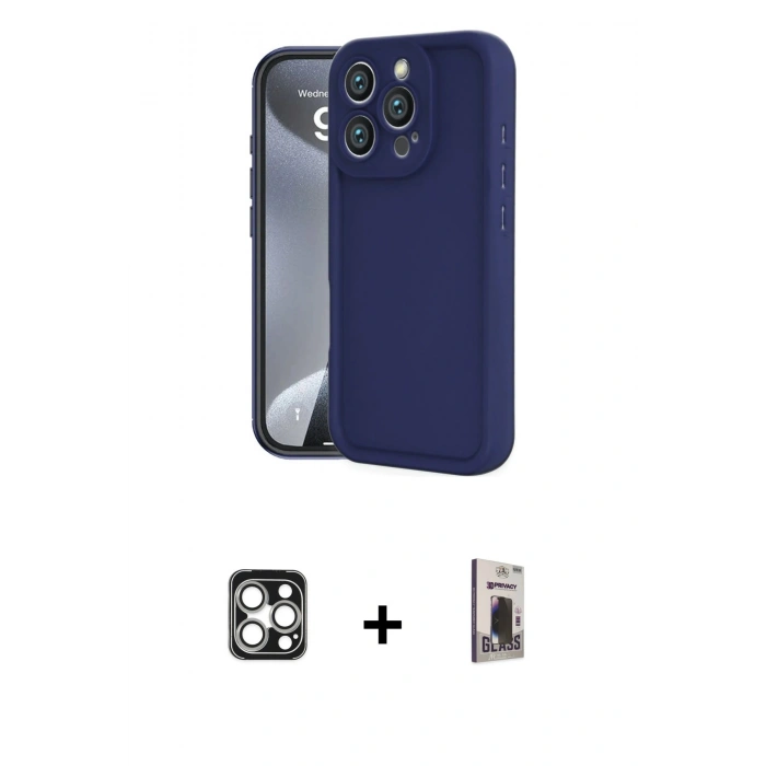 MARSİLYAN™- iPhone 16 Pro Max Kılıf Yankı Yansıma Özel Seri - Siyah Bilvis Hayalet Cam Ekran Koruyucu + PVD Metal Kamera Lens - GS