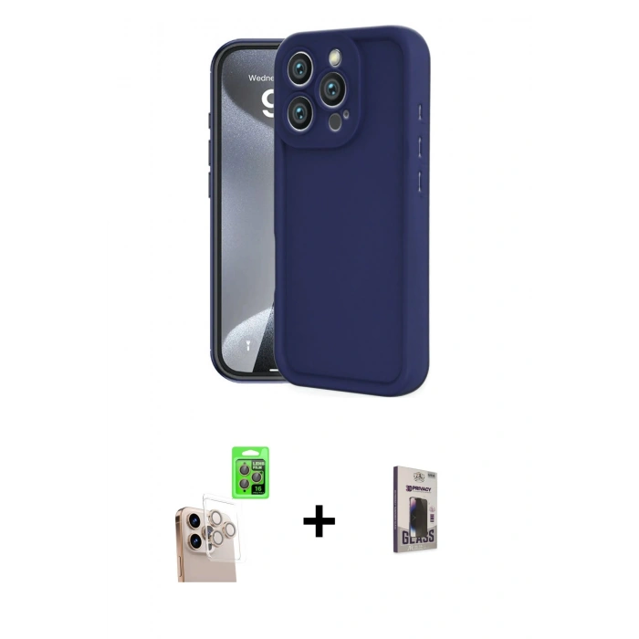 MARSİLYAN™- iPhone 16 Pro Max Kılıf Yankı Yansıma Özel Seri - Siyah Bilvis Hayalet Cam Ekran Koruyucu + Raze Metal Kamera Lens - NLGY