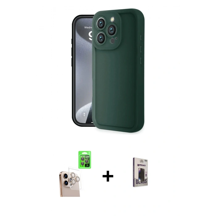 MARSİLYAN™- iPhone 16 Pro Max Kılıf Yankı Yansıma Özel Seri - Siyah Bilvis Hayalet Cam Ekran Koruyucu + Raze Metal Kamera Lens - NLGY