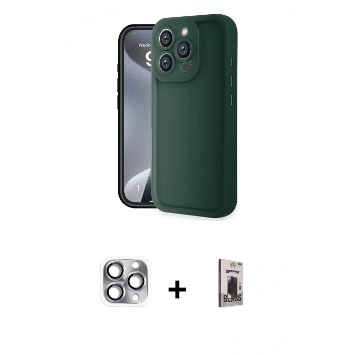 MARSİLYAN™- iPhone 16 Pro Max Kılıf Yankı Yansıma Özel Seri - Siyah Bilvis Hayalet Cam Ekran Koruyucu + Pers Alüminyum Kamera Lens - GI