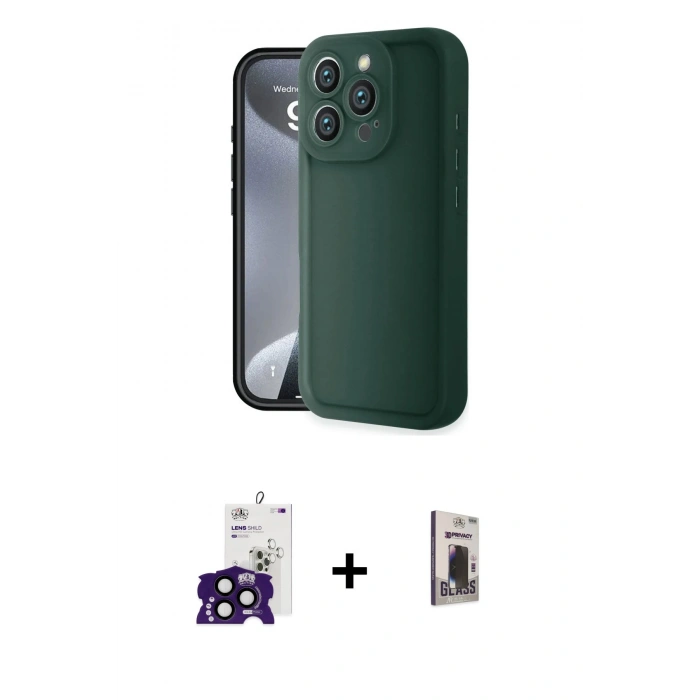 MARSİLYAN™- iPhone 16 Pro Max Kılıf Yankı Yansıma Özel Seri - Siyah Bilvis Hayalet Cam Ekran Koruyucu + Bilvis Titan Kamera Lens - SH
