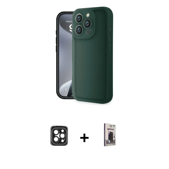 MARSİLYAN™- iPhone 16 Pro Max Kılıf Yankı Yansıma Özel Seri - Siyah Bilvis Hayalet Cam Ekran Koruyucu + PVD Metal Kamera Lens - SH