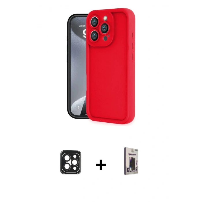 MARSİLYAN™- iPhone 16 Pro Max Kılıf Yankı Yansıma Özel Seri - Siyah Bilvis Hayalet Cam Ekran Koruyucu + PVD Metal Kamera Lens - SH