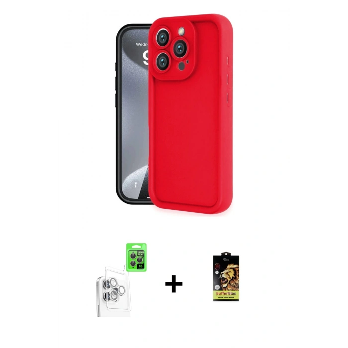MARSİLYAN™- iPhone 16 Pro Max Kılıf Yankı Yansıma Özel Seri - Siyah Buffer Cam Ekran Koruyucu + Beyaz Raze Metal Kamera Lens