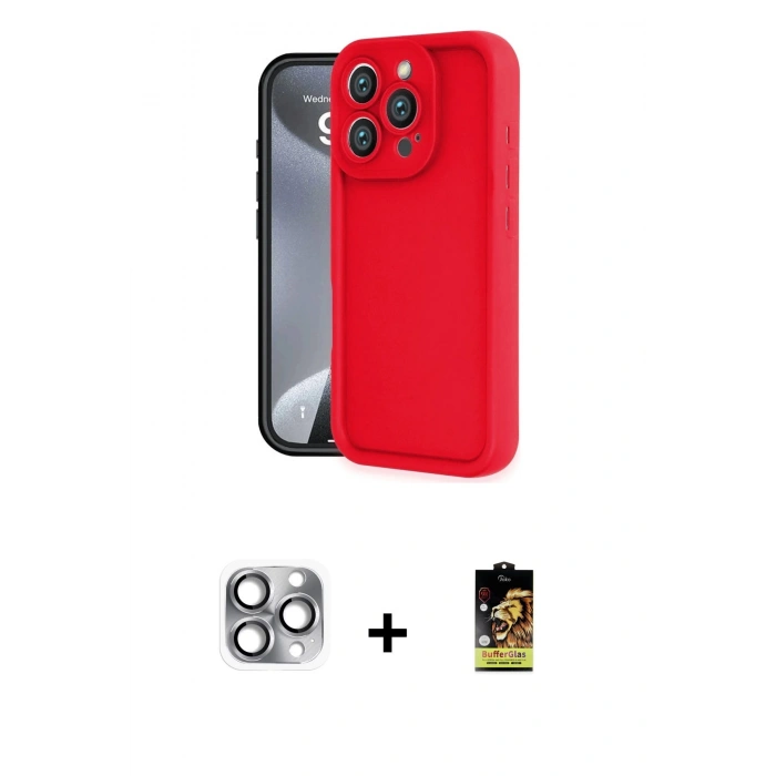 MARSİLYAN™- iPhone 16 Pro Max Kılıf Yankı Yansıma Özel Seri - Siyah Buffer Cam Ekran Koruyucu + Pers Alüminyum Kamera Lens - GI