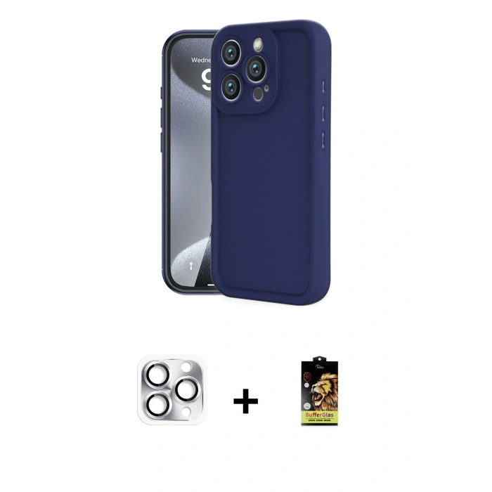 MARSİLYAN™- iPhone 16 Pro Max Kılıf Yankı Yansıma Özel Seri - Siyah Buffer Cam Ekran Koruyucu + Pers Alüminyum Kamera Lens - GS