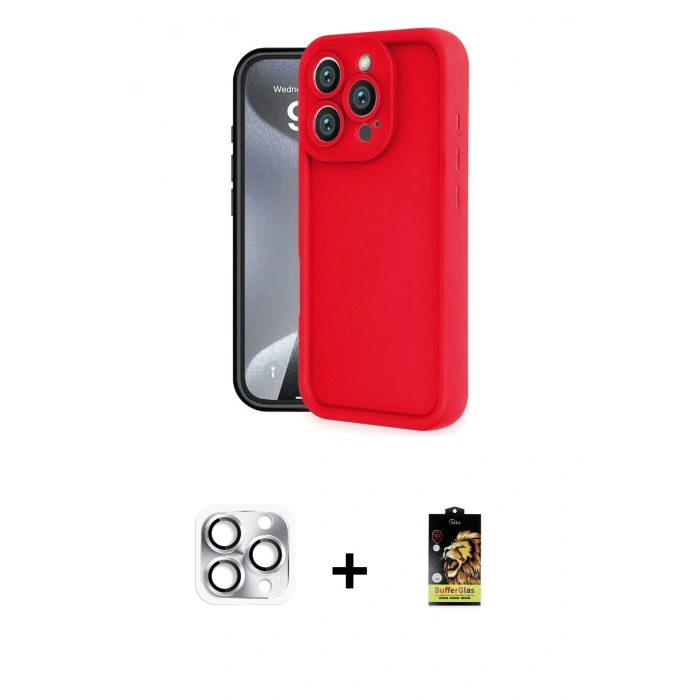 MARSİLYAN™- iPhone 16 Pro Max Kılıf Yankı Yansıma Özel Seri - Siyah Buffer Cam Ekran Koruyucu + Pers Alüminyum Kamera Lens - GS