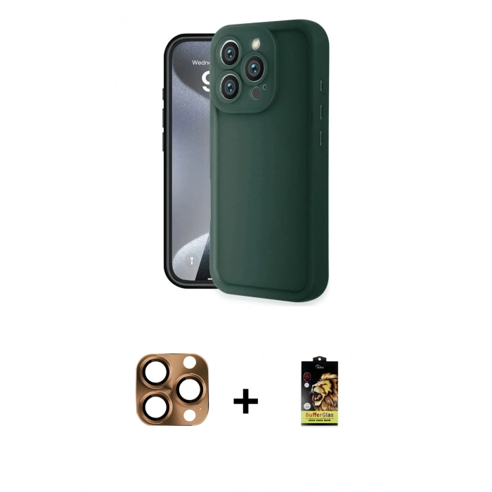 MARSİLYAN™- iPhone 16 Pro Max Kılıf Yankı Yansıma Özel Seri - Siyah Buffer Cam Ekran Koruyucu + Pers Alüminyum Kamera Lens - CLTM