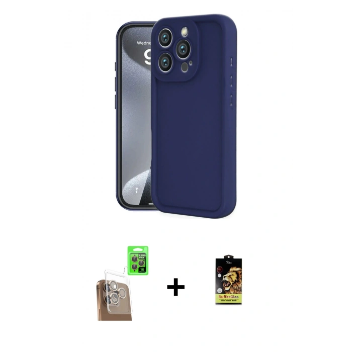 MARSİLYAN™- iPhone 16 Pro Max Kılıf Yankı Yansıma Özel Seri - Siyah Buffer Cam Ekran Koruyucu + Raze Metal Kamera Lens - CLTM