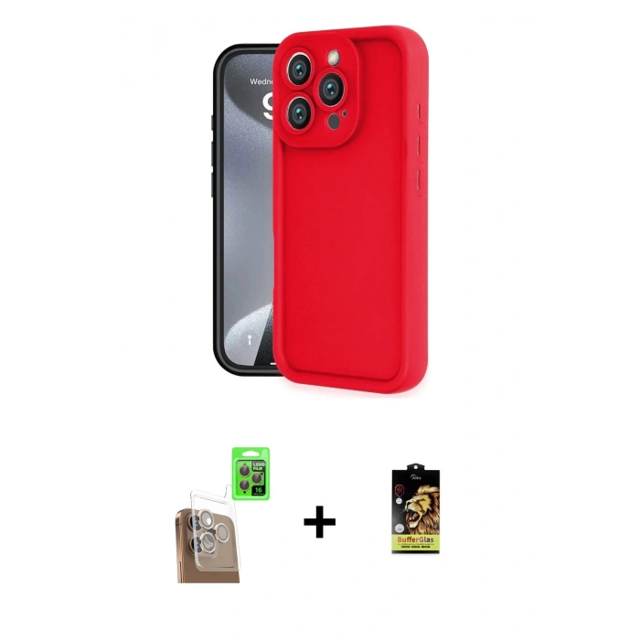 MARSİLYAN™- iPhone 16 Pro Max Kılıf Yankı Yansıma Özel Seri - Siyah Buffer Cam Ekran Koruyucu + Raze Metal Kamera Lens - CLTM