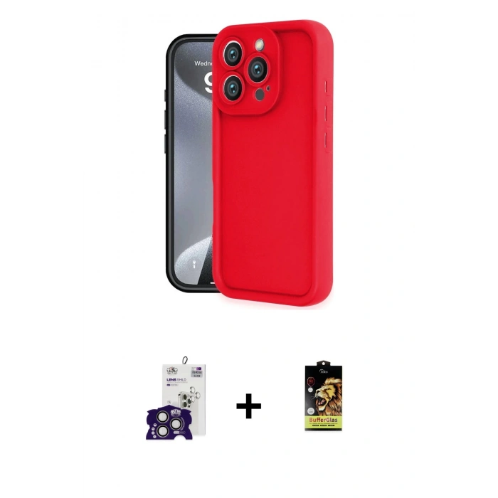 MARSİLYAN™- iPhone 16 Pro Max Kılıf Yankı Yansıma Özel Seri - Siyah Buffer Cam Ekran Koruyucu + Titanyum Gri Bilvis Titan Kamera Lens