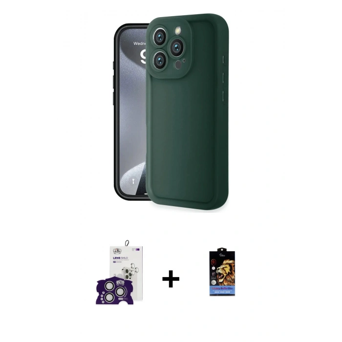 MARSİLYAN™- iPhone 16 Pro Max Kılıf Yankı Yansıma Özel Seri - Siyah Buffer Hayalet Cam Ekran Koruyucu + Bilvis Titan Kamera Lens - GS