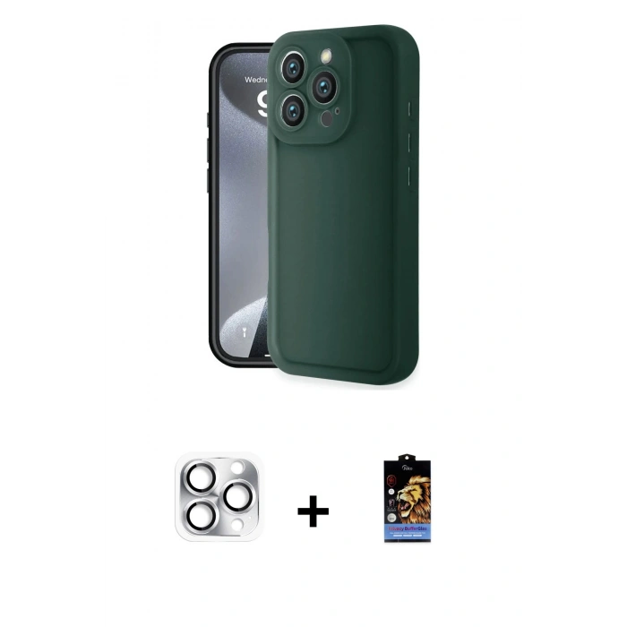 MARSİLYAN™- iPhone 16 Pro Max Kılıf Yankı Yansıma Özel Seri - Siyah Buffer Hayalet Cam Ekran Koruyucu + Pers Alüminyum Kamera Lens - GS