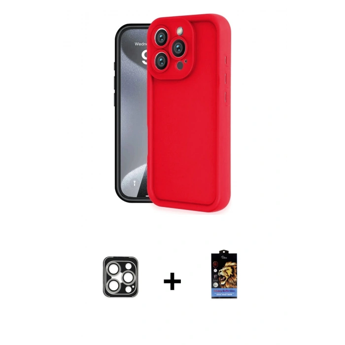 MARSİLYAN™- iPhone 16 Pro Max Kılıf Yankı Yansıma Özel Seri - Siyah Buffer Hayalet Cam Ekran Koruyucu + PVD Metal Kamera Lens - GS