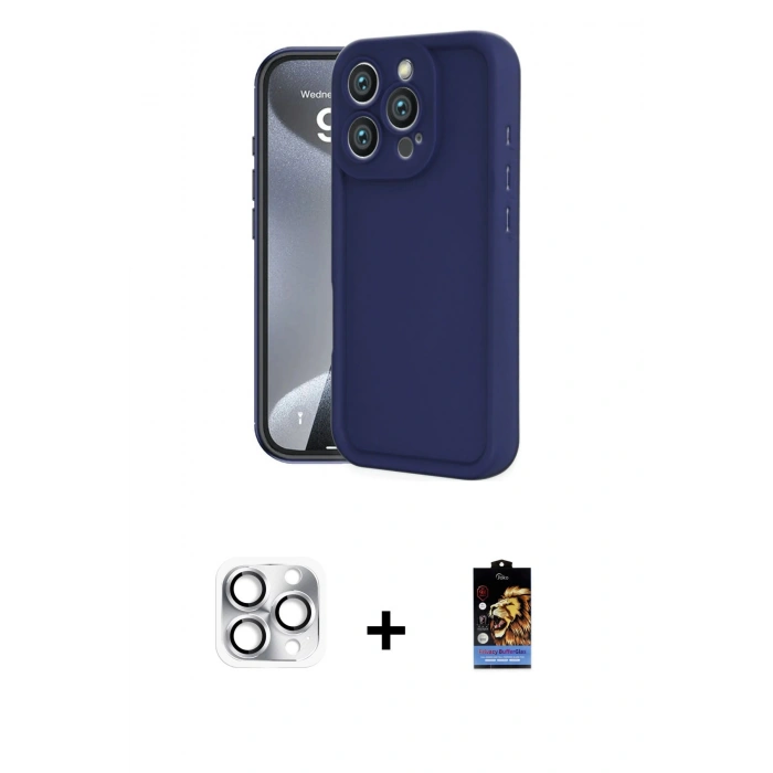 MARSİLYAN™- iPhone 16 Pro Max Kılıf Yankı Yansıma Özel Seri - Siyah Buffer Hayalet Cam Ekran Koruyucu + Pers Alüminyum Kamera Lens - GS