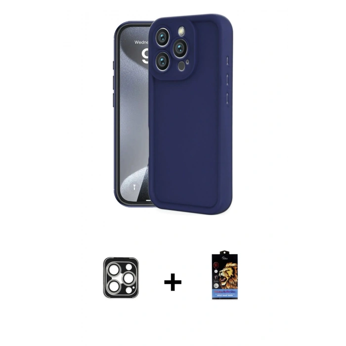 MARSİLYAN™- iPhone 16 Pro Max Kılıf Yankı Yansıma Özel Seri - Siyah Buffer Hayalet Cam Ekran Koruyucu + PVD Metal Kamera Lens - GS