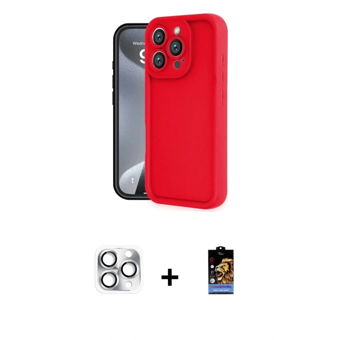 MARSİLYAN™- iPhone 16 Pro Max Kılıf Yankı Yansıma Özel Seri - Siyah Buffer Hayalet Cam Ekran Koruyucu + Pers Alüminyum Kamera Lens - GS