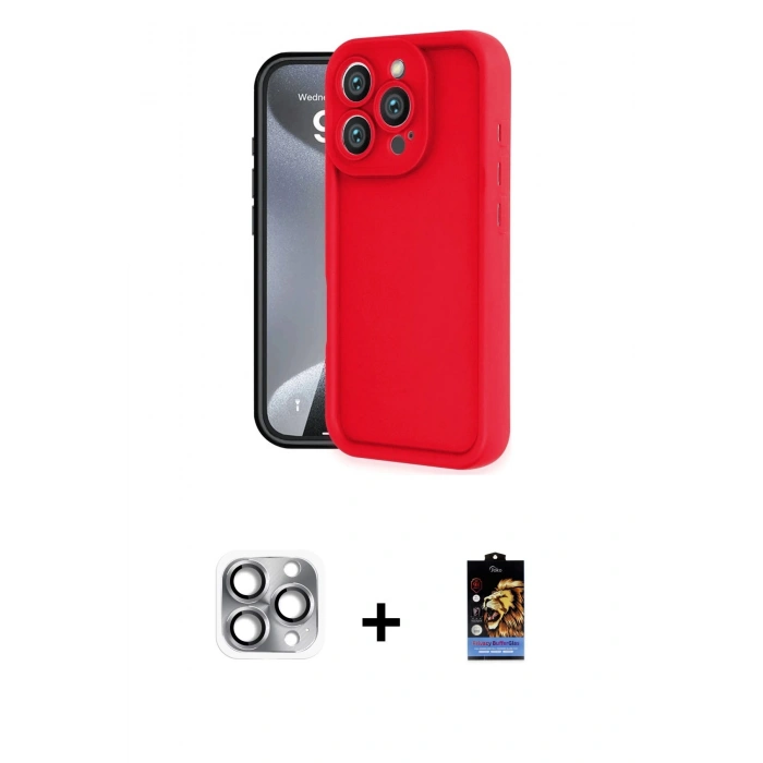 MARSİLYAN™- iPhone 16 Pro Max Kılıf Yankı Yansıma Özel Seri - Siyah Buffer Hayalet Cam Ekran Koruyucu + Pers Alüminyum Kamera Lens - GI
