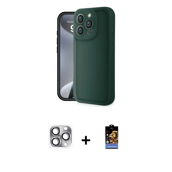 MARSİLYAN™- iPhone 16 Pro Max Kılıf Yankı Yansıma Özel Seri - Siyah Buffer Hayalet Cam Ekran Koruyucu + Pers Alüminyum Kamera Lens - GI