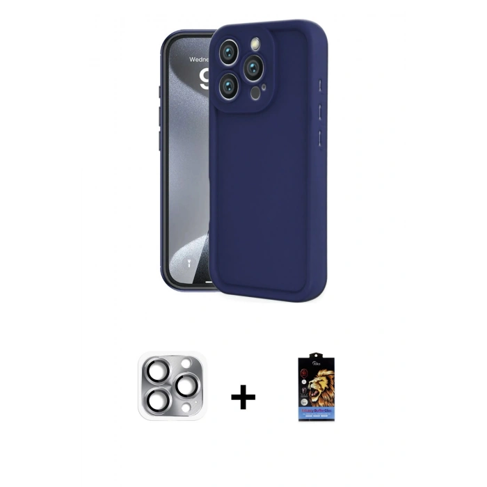 MARSİLYAN™- iPhone 16 Pro Max Kılıf Yankı Yansıma Özel Seri - Siyah Buffer Hayalet Cam Ekran Koruyucu + Pers Alüminyum Kamera Lens - GI