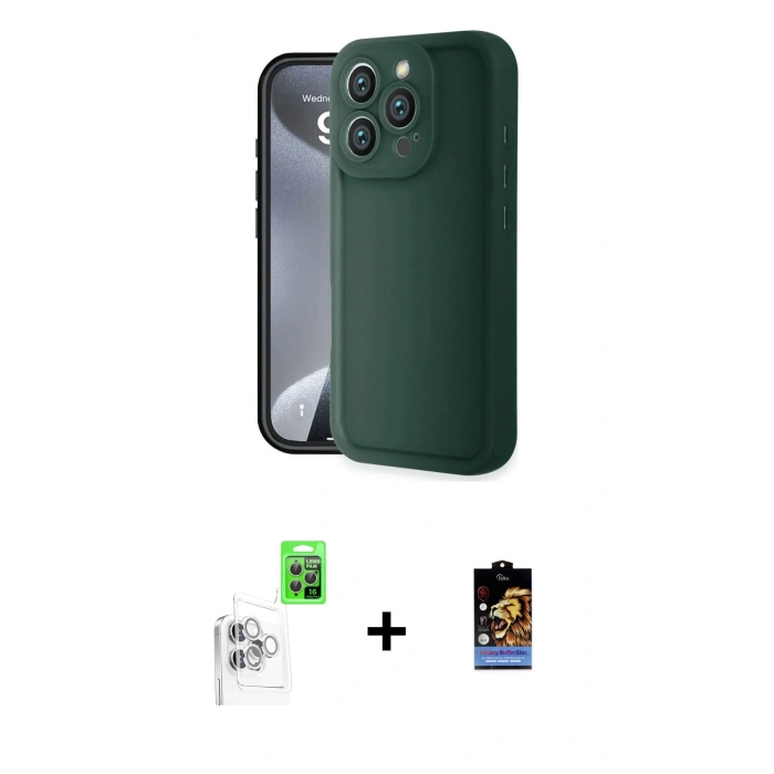 MARSİLYAN™- iPhone 16 Pro Max Kılıf Yankı Yansıma Özel Seri - Siyah Buffer Hayalet Cam Ekran Koruyucu + Raze Metal Kamera Lens - BZ