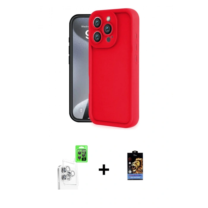 MARSİLYAN™- iPhone 16 Pro Max Kılıf Yankı Yansıma Özel Seri - Siyah Buffer Hayalet Cam Ekran Koruyucu + Raze Metal Kamera Lens - BZ