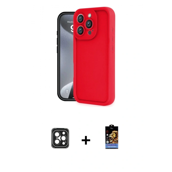 MARSİLYAN™- iPhone 16 Pro Max Kılıf Yankı Yansıma Özel Seri - Siyah Buffer Hayalet Cam Ekran Koruyucu + Siyah PVD Metal Kamera Lens