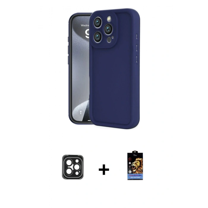 MARSİLYAN™- iPhone 16 Pro Max Kılıf Yankı Yansıma Özel Seri - Siyah Buffer Hayalet Cam Ekran Koruyucu + Siyah PVD Metal Kamera Lens