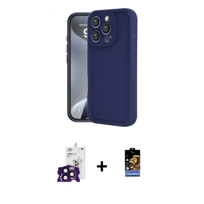 MARSİLYAN™- iPhone 16 Pro Max Kılıf Yankı Yansıma Özel Seri - Siyah Buffer Hayalet Cam Ekran Koruyucu + Bilvis Titan Kamera Lens - SH