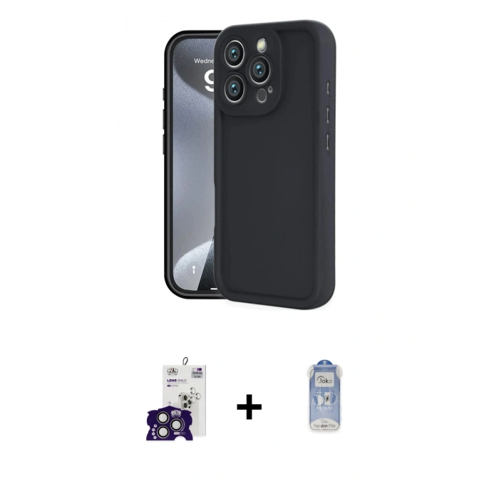 MARSİLYAN™- iPhone 16 Pro Max Kılıf Yankı Yansıma Özel Seri - Siyah Joko Magic 5D Cam + Bilvis Titan Kamera Lens - TMGI