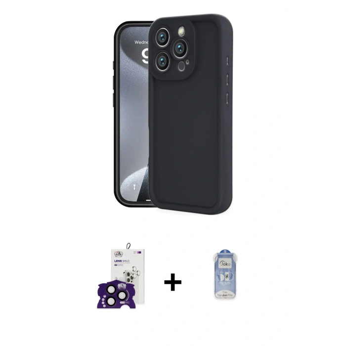 MARSİLYAN™- iPhone 16 Pro Max Kılıf Yankı Yansıma Özel Seri - Siyah Joko Magic 5D Cam + Bilvis Titan Kamera Lens - SH