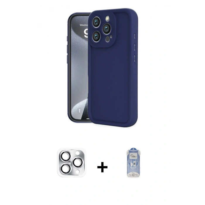 MARSİLYAN™- iPhone 16 Pro Max Kılıf Yankı Yansıma Özel Seri - Siyah Joko Magic 5D Cam + Pers Alüminyum Kamera Lens - GS