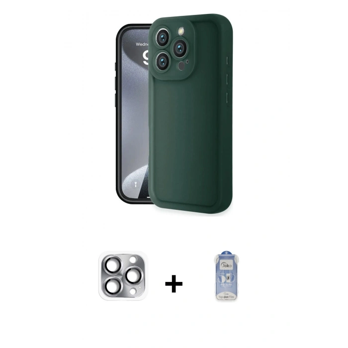 MARSİLYAN™- iPhone 16 Pro Max Kılıf Yankı Yansıma Özel Seri - Siyah Joko Magic 5D Cam + Pers Alüminyum Kamera Lens - GI