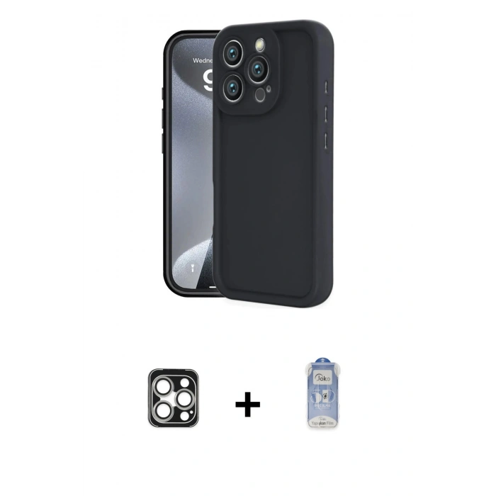 MARSİLYAN™- iPhone 16 Pro Max Kılıf Yankı Yansıma Özel Seri - Siyah Joko Magic 5D Cam + PVD Metal Kamera Lens - GS