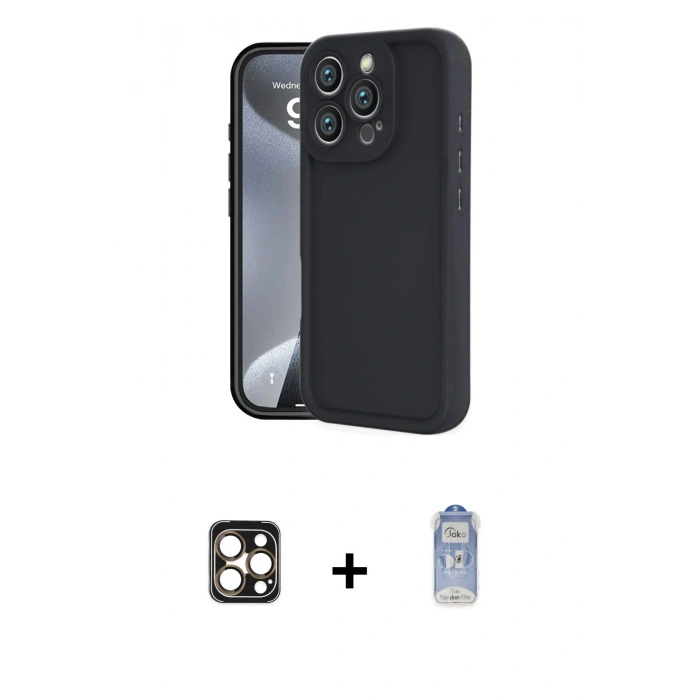 MARSİLYAN™- iPhone 16 Pro Max Kılıf Yankı Yansıma Özel Seri - Siyah Joko Magic 5D Cam + PVD Metal Kamera Lens - GD