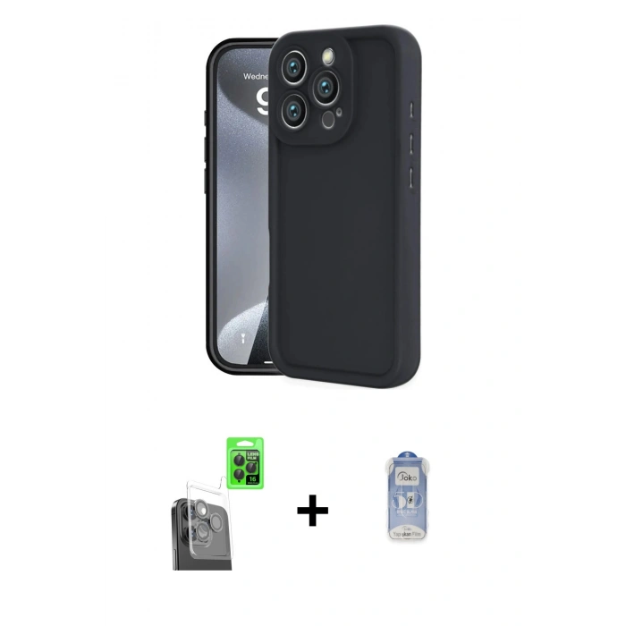MARSİLYAN™- iPhone 16 Pro Max Kılıf Yankı Yansıma Özel Seri - Siyah Joko Magic 5D Cam + Raze Metal Kamera Lens - SH
