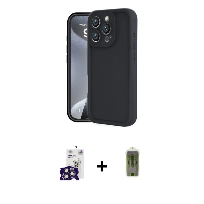 MARSİLYAN™- iPhone 16 Pro Max Kılıf Yankı Yansıma Özel Seri - Siyah Joko Magic 5D Hayalet Cam + Bilvis Titan Kamera Lens - TMGI