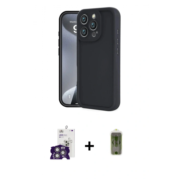 MARSİLYAN™- iPhone 16 Pro Max Kılıf Yankı Yansıma Özel Seri - Siyah Joko Magic 5D Hayalet Cam + Bilvis Titan Kamera Lens - GS