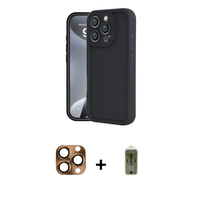 MARSİLYAN™- iPhone 16 Pro Max Kılıf Yankı Yansıma Özel Seri - Siyah Joko Magic 5D Hayalet Cam + Pers Alüminyum Kamera Lens - CLTM