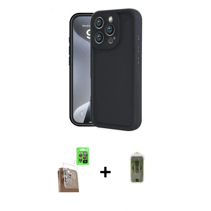 MARSİLYAN™- iPhone 16 Pro Max Kılıf Yankı Yansıma Özel Seri - Siyah Joko Magic 5D Hayalet Cam + Çöl Titanyum Raze Metal Kamera Lens