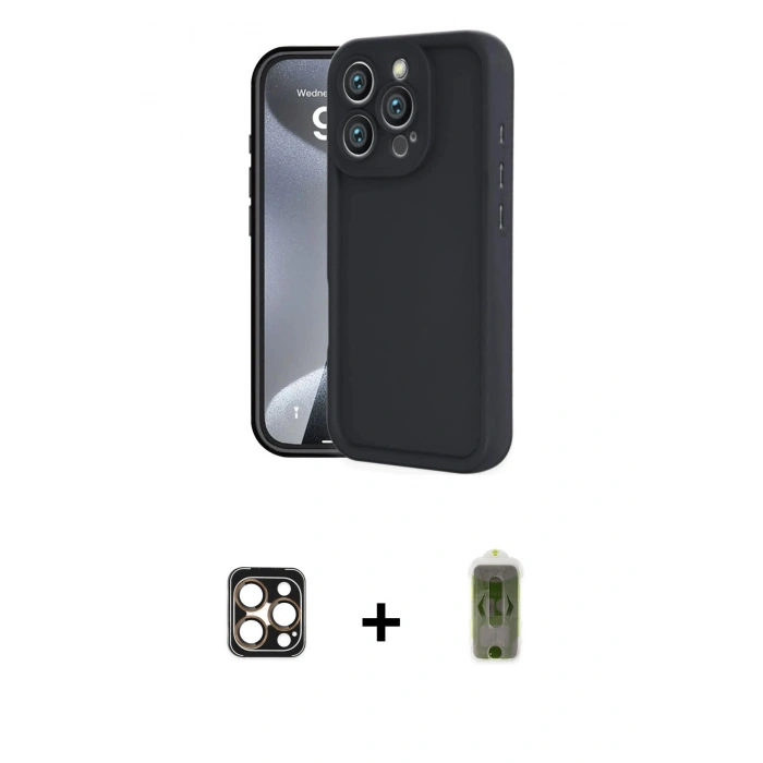 MARSİLYAN™- iPhone 16 Pro Max Kılıf Yankı Yansıma Özel Seri - Siyah Joko Magic 5D Hayalet Cam + PVD Metal Kamera Lens - GD