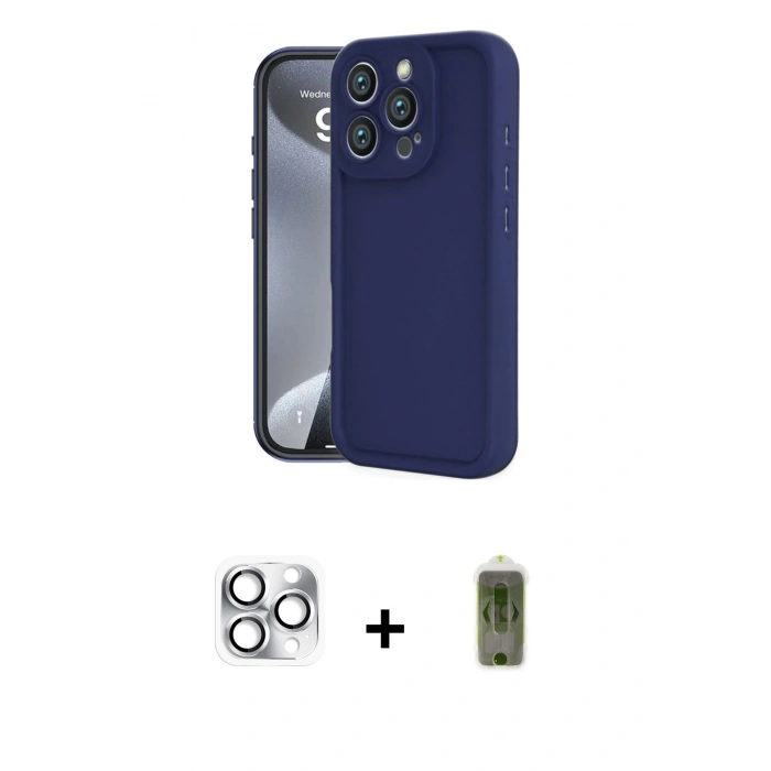 MARSİLYAN™- iPhone 16 Pro Max Kılıf Yankı Yansıma Özel Seri - Siyah Joko Magic 5D Hayalet Cam + Gümüş Pers Alüminyum Kamera Lens