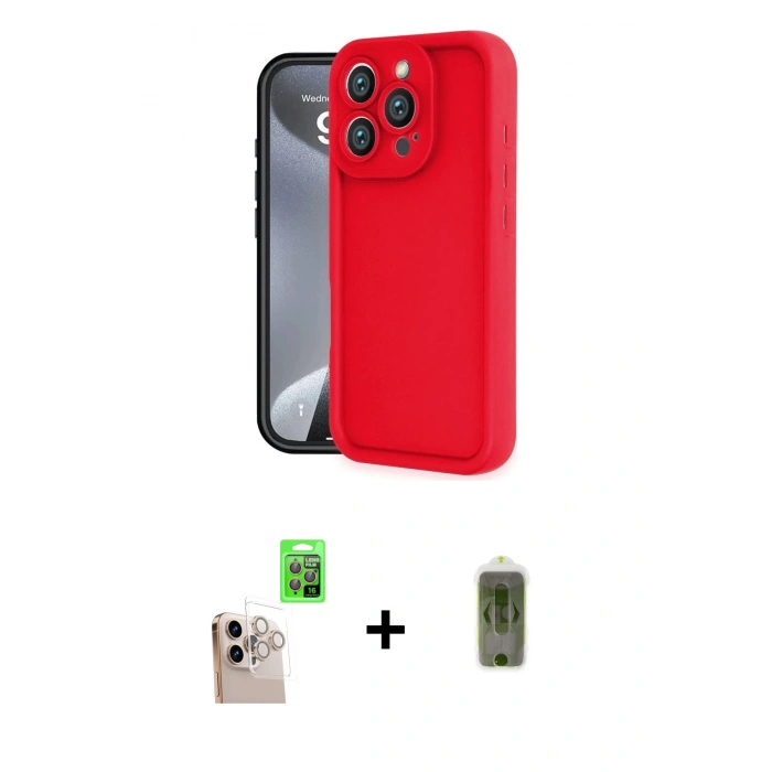 MARSİLYAN™- iPhone 16 Pro Max Kılıf Yankı Yansıma Özel Seri - Siyah Joko Magic 5D Hayalet Cam + Natural Grey Raze Metal Kamera Lens