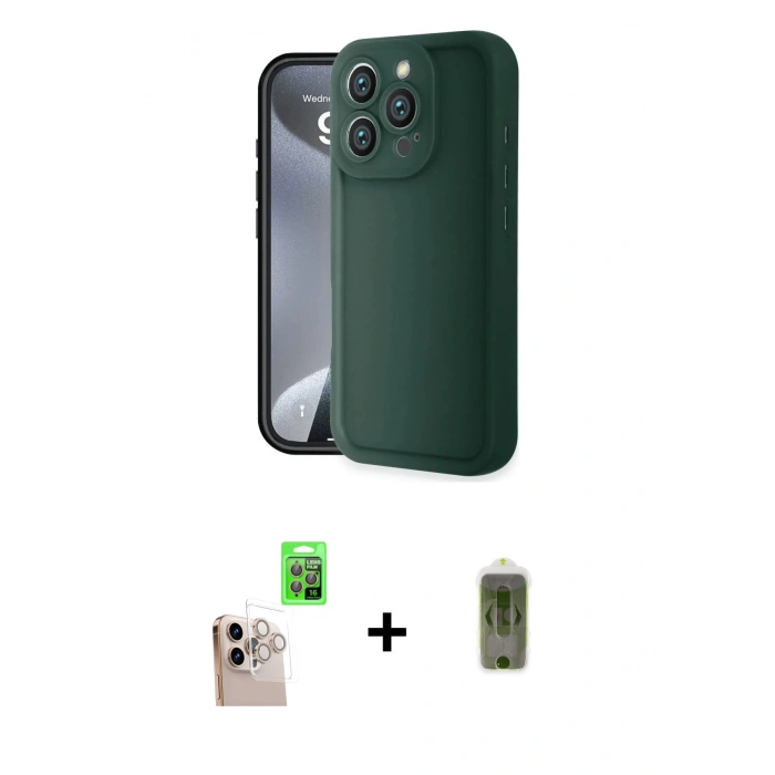 MARSİLYAN™- iPhone 16 Pro Max Kılıf Yankı Yansıma Özel Seri - Siyah Joko Magic 5D Hayalet Cam + Natural Grey Raze Metal Kamera Lens