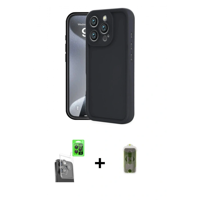 MARSİLYAN™- iPhone 16 Pro Max Kılıf Yankı Yansıma Özel Seri - Siyah Joko Magic 5D Hayalet Cam + Raze Metal Kamera Lens - SH